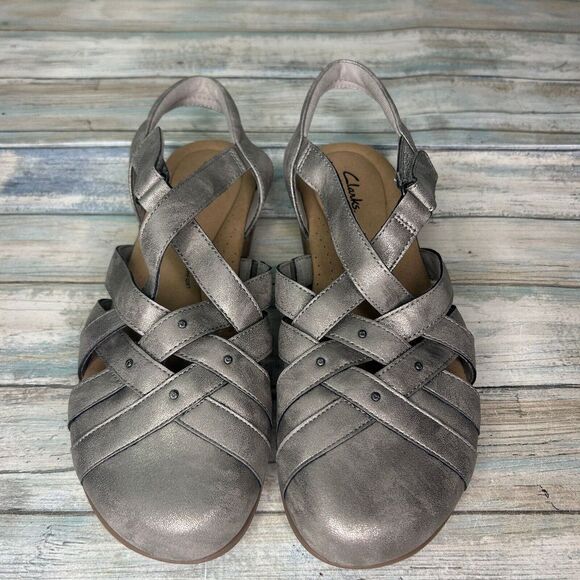 Clarks Elizabelle Sea Metallic Leather Sandal Size 9 Fisherman Earthy Boho - Picture 2 of 6